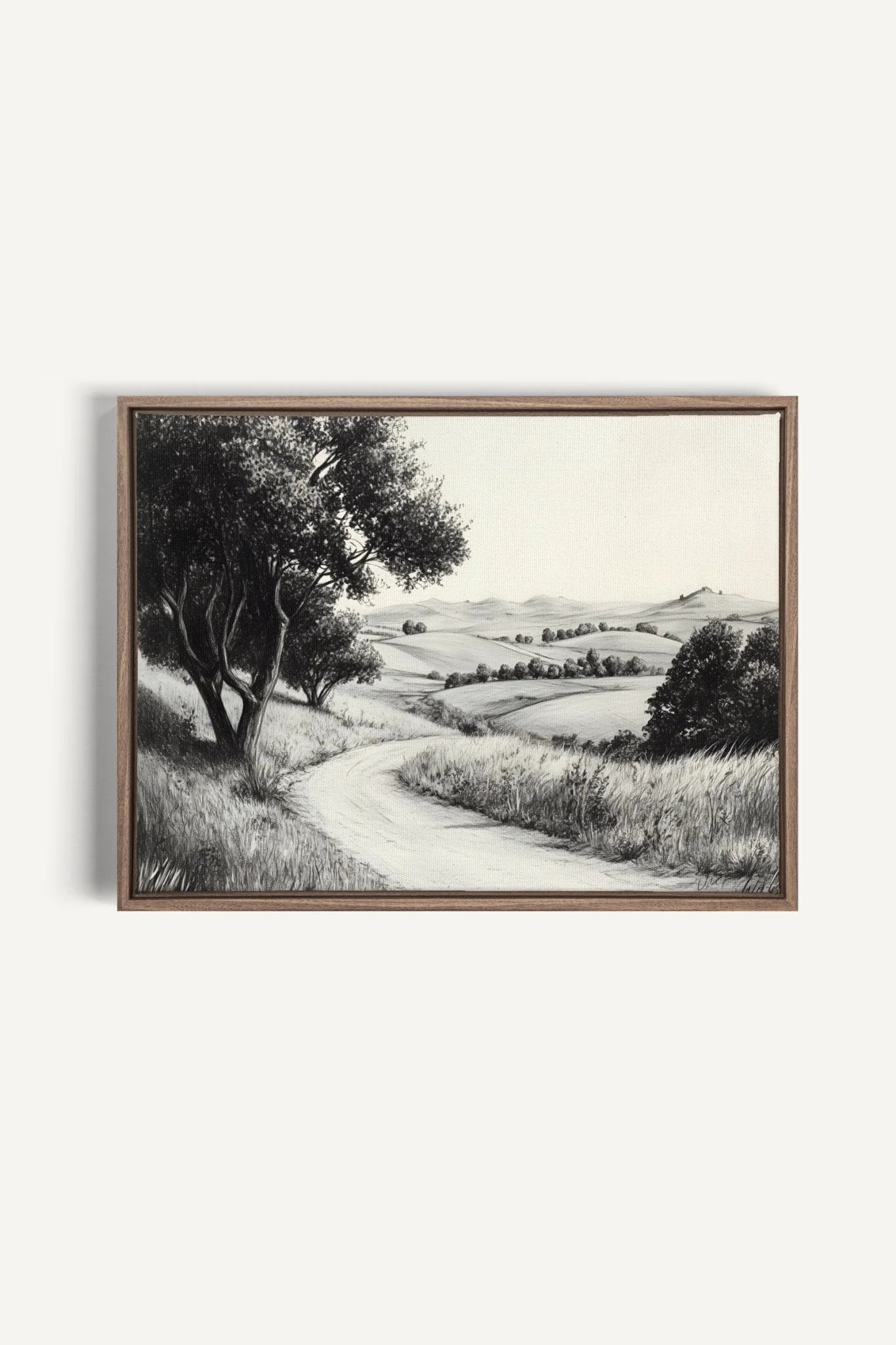 OLEKA CANVAS - DOUCEUR DES COLLINES, Oeuvre sur toile étirée, encadré Brun Chêne