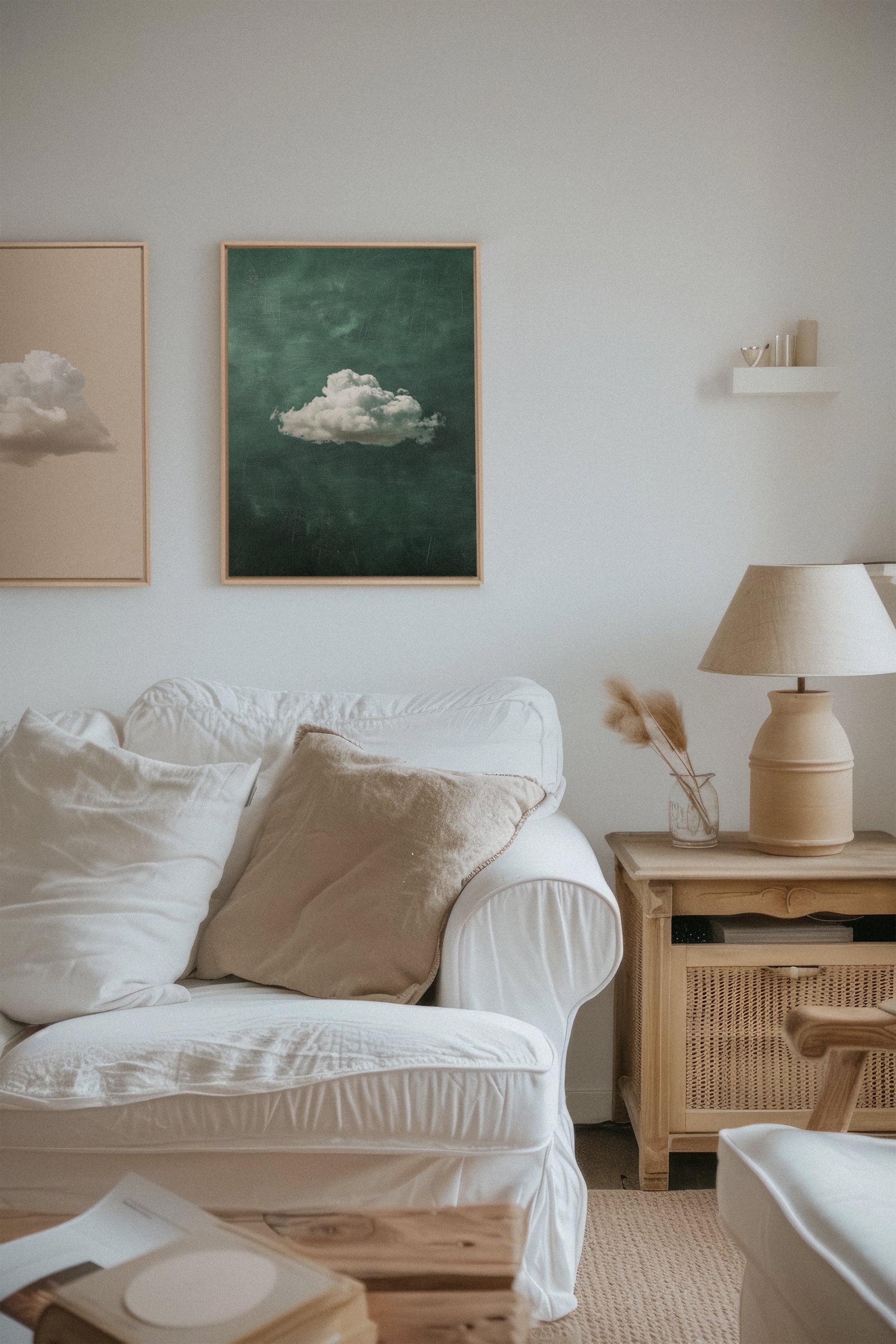 OLEKA CANVAS - CLOUD SET, 2 Oeuvres sur toile étirée, encadré Naturel Clair