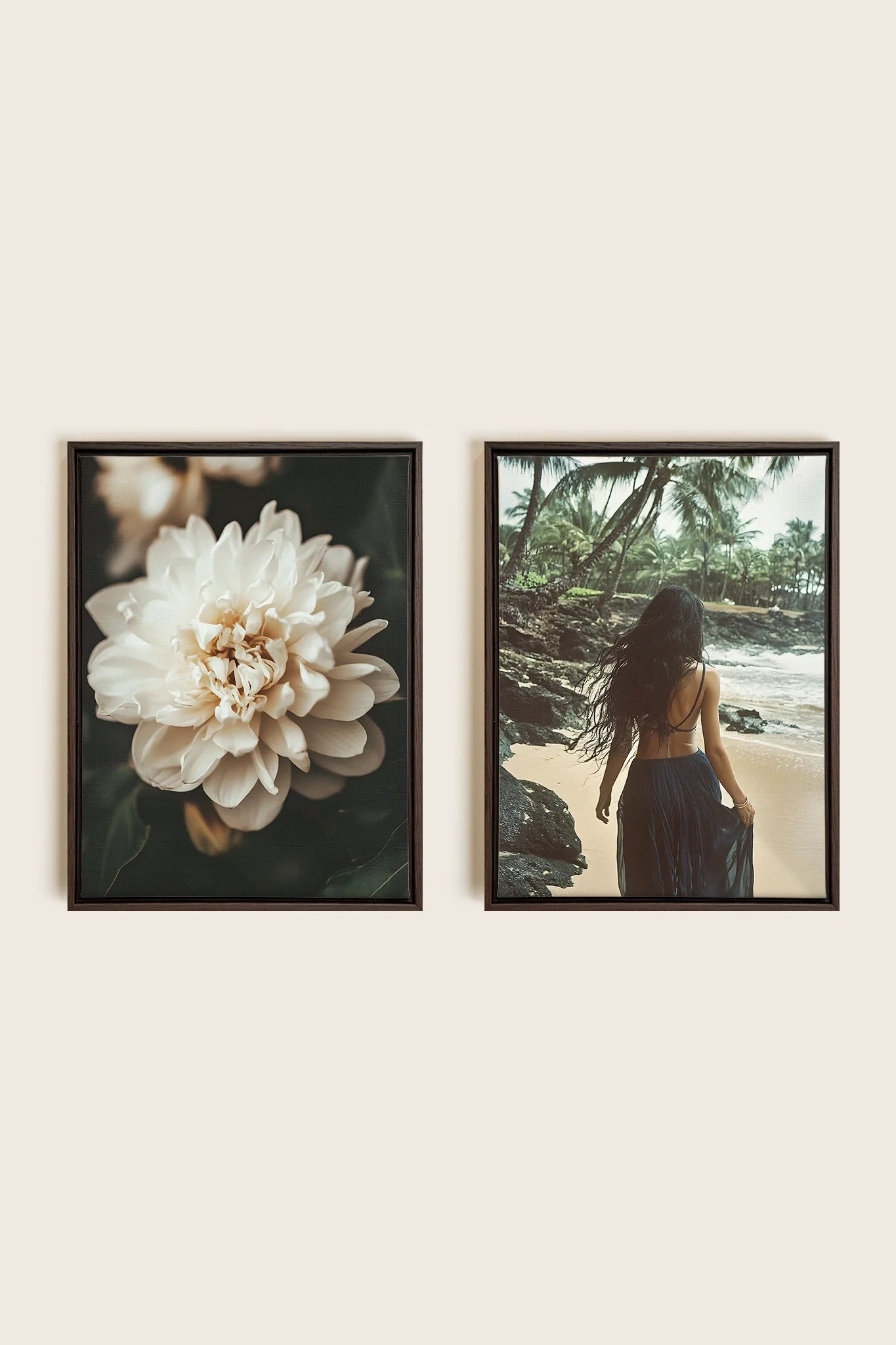 OLEKA CANVAS - DUO DANSE DU VENT, 2 Oeuvres sur toile étirée, encadré Brun Noyer