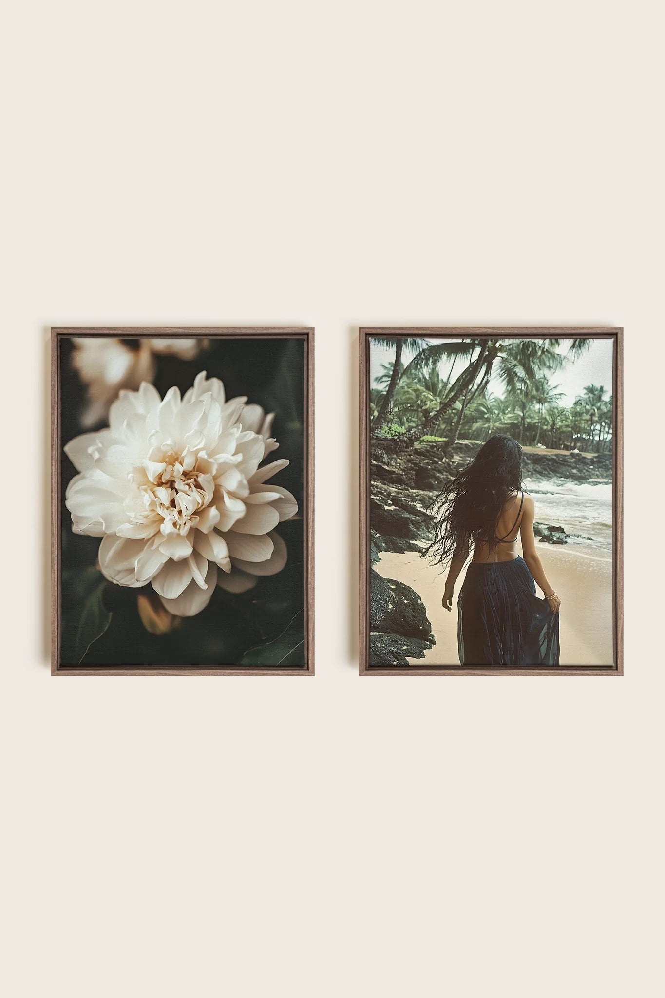 OLEKA CANVAS - DUO DANSE DU VENT, 2 Oeuvres sur toile étirée, encadré Brun Chêne