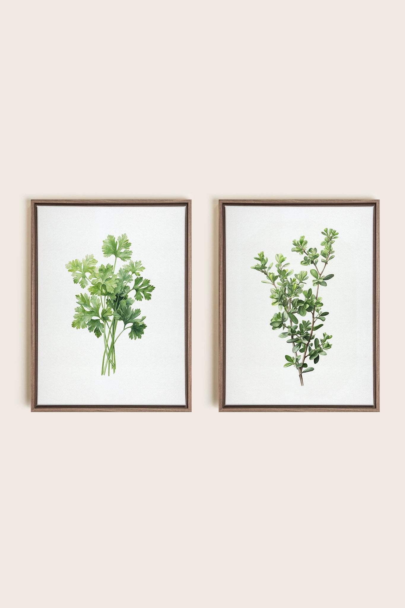 DUO FINES HERBES, 2 Works on stretched canvas, framed Oak Brown