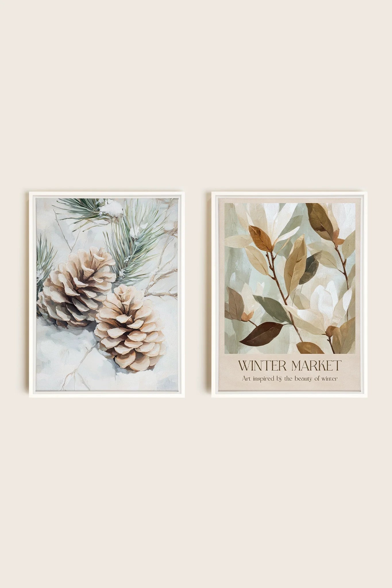 DUO GIVRE ET NATURE, Oeuvre sur toile étirée, encadré Blanc