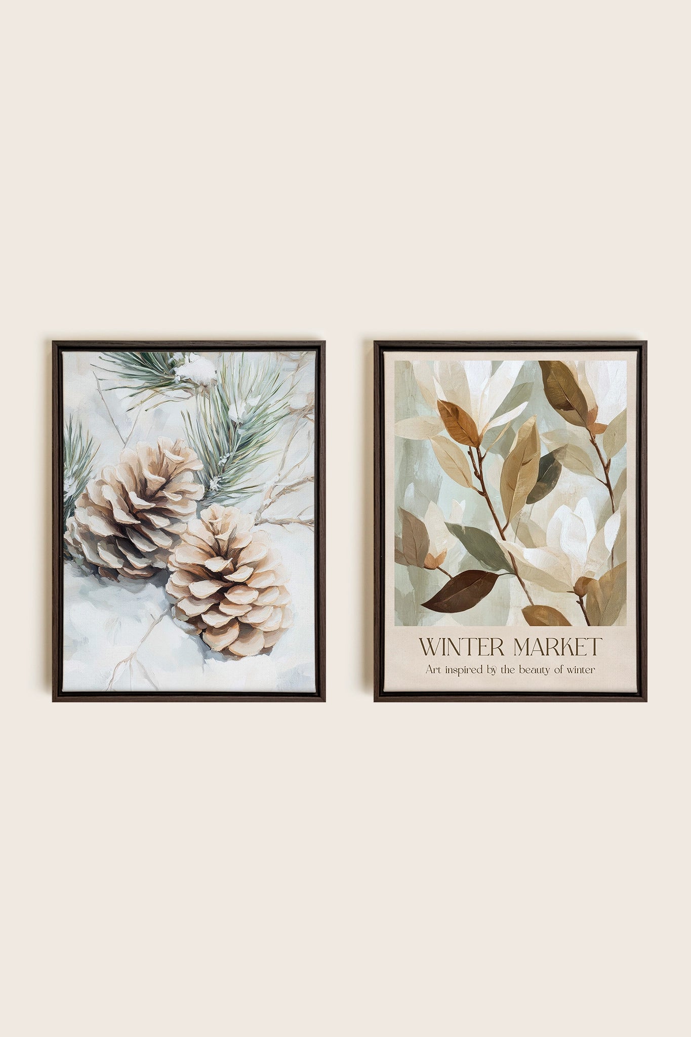 DUO GIVRE ET NATURE, Oeuvre sur toile étirée, encadré Brun Noyer