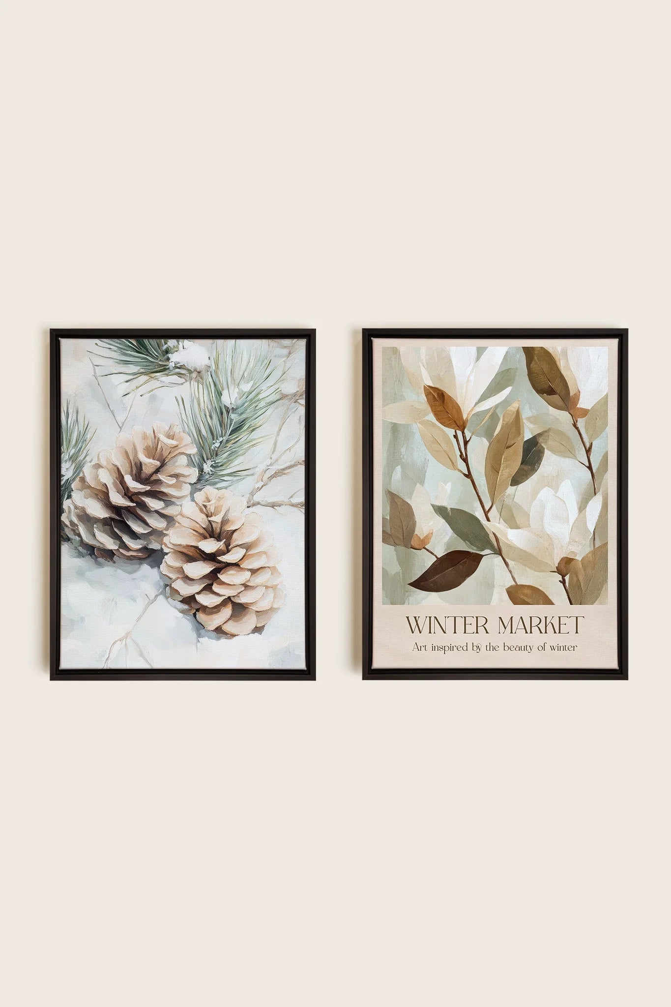 DUO GIVRE ET NATURE, Oeuvre sur toile étirée, encadré Noir