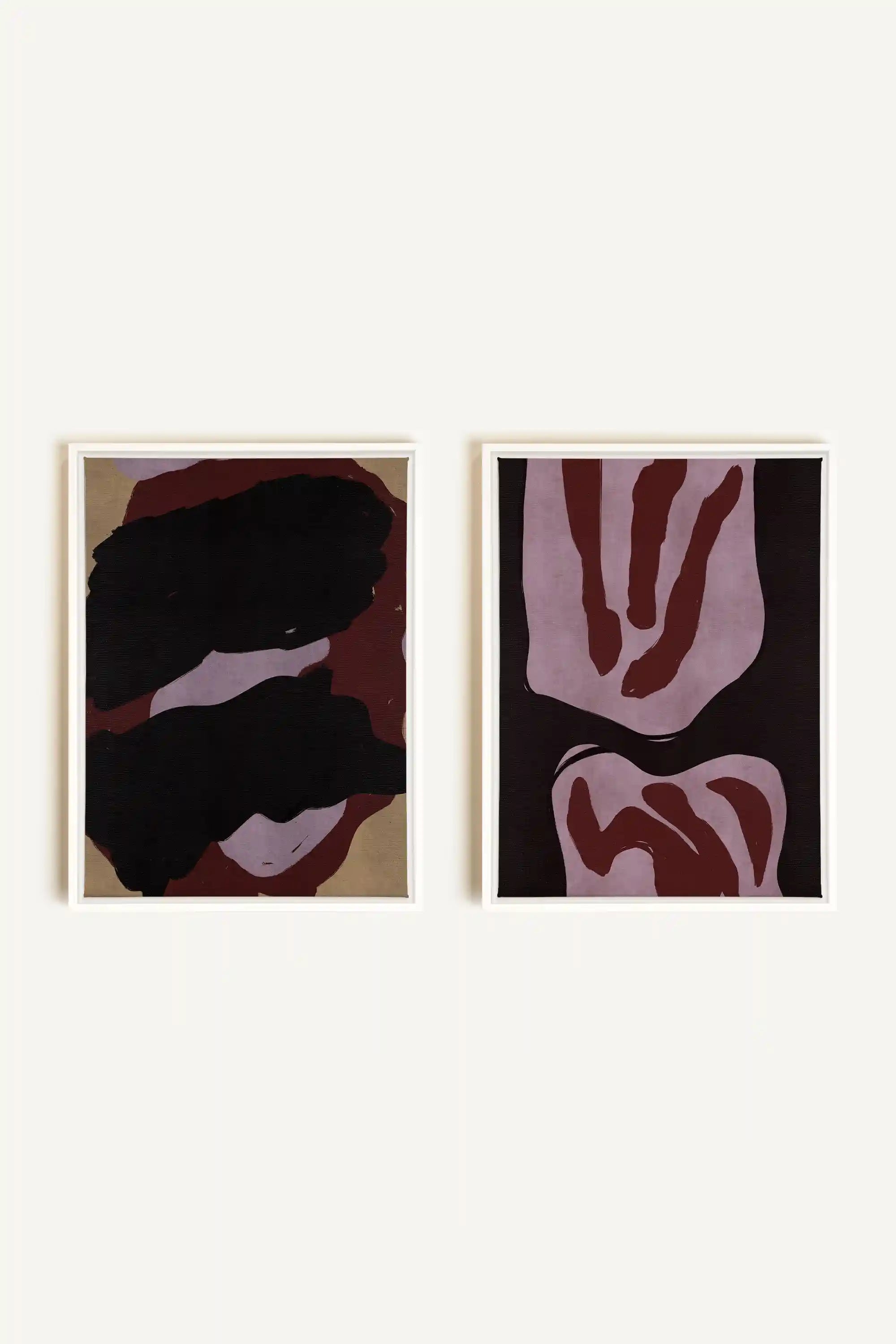 DUO INK & DUST, 2 Works on stretched canvas, framed in white