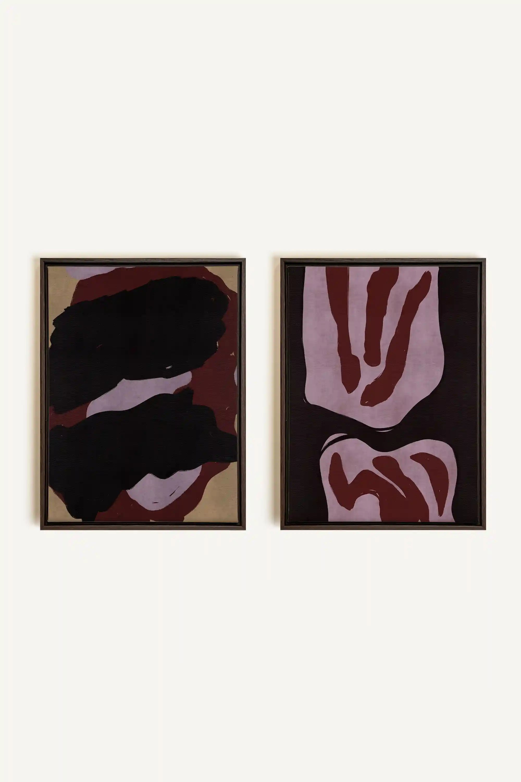 DUO INK & DUST, 2 Works on stretched canvas, framed in Walnut Brown