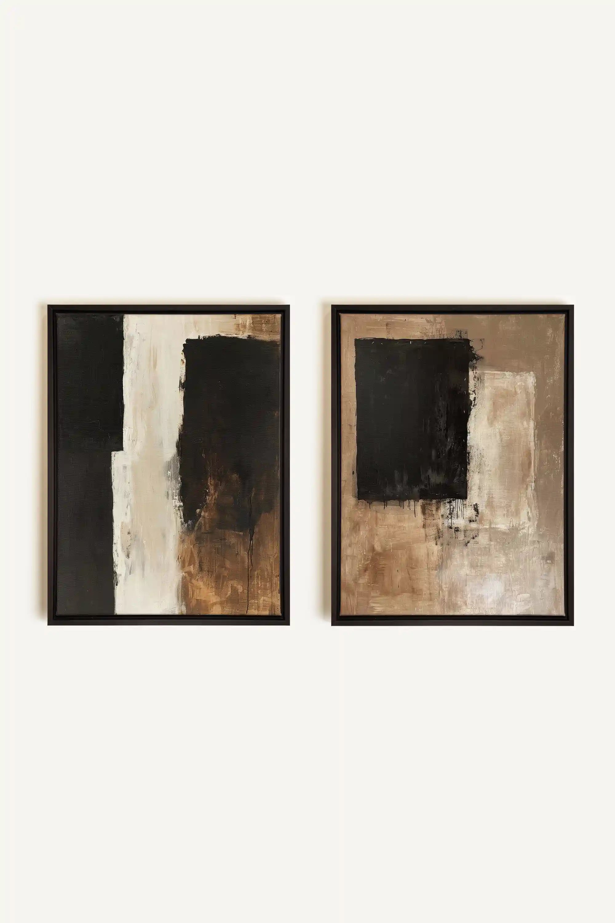 DUO INK METAPHOR, 2 Oeuvres sur toile étirée, encadré Noir