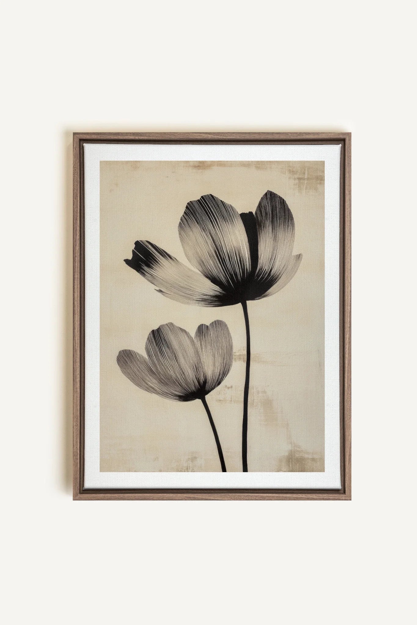 OLEKA CANVAS - EBONY FLOWERS, Oeuvre sur toile étirée, encadré Brun Chêne