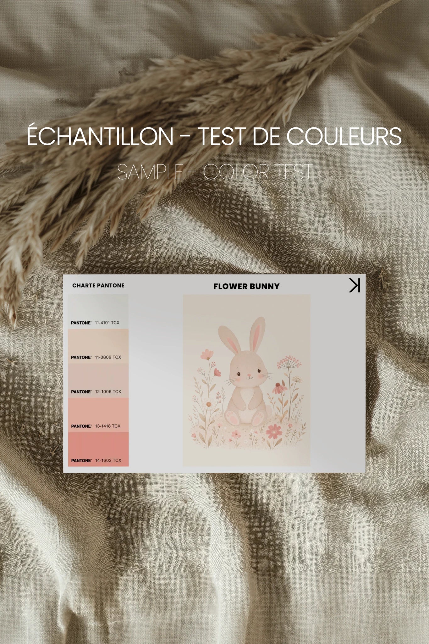 FLOWER BUNNY, Oeuvre sur toile rigide, encadré Naturel Clair