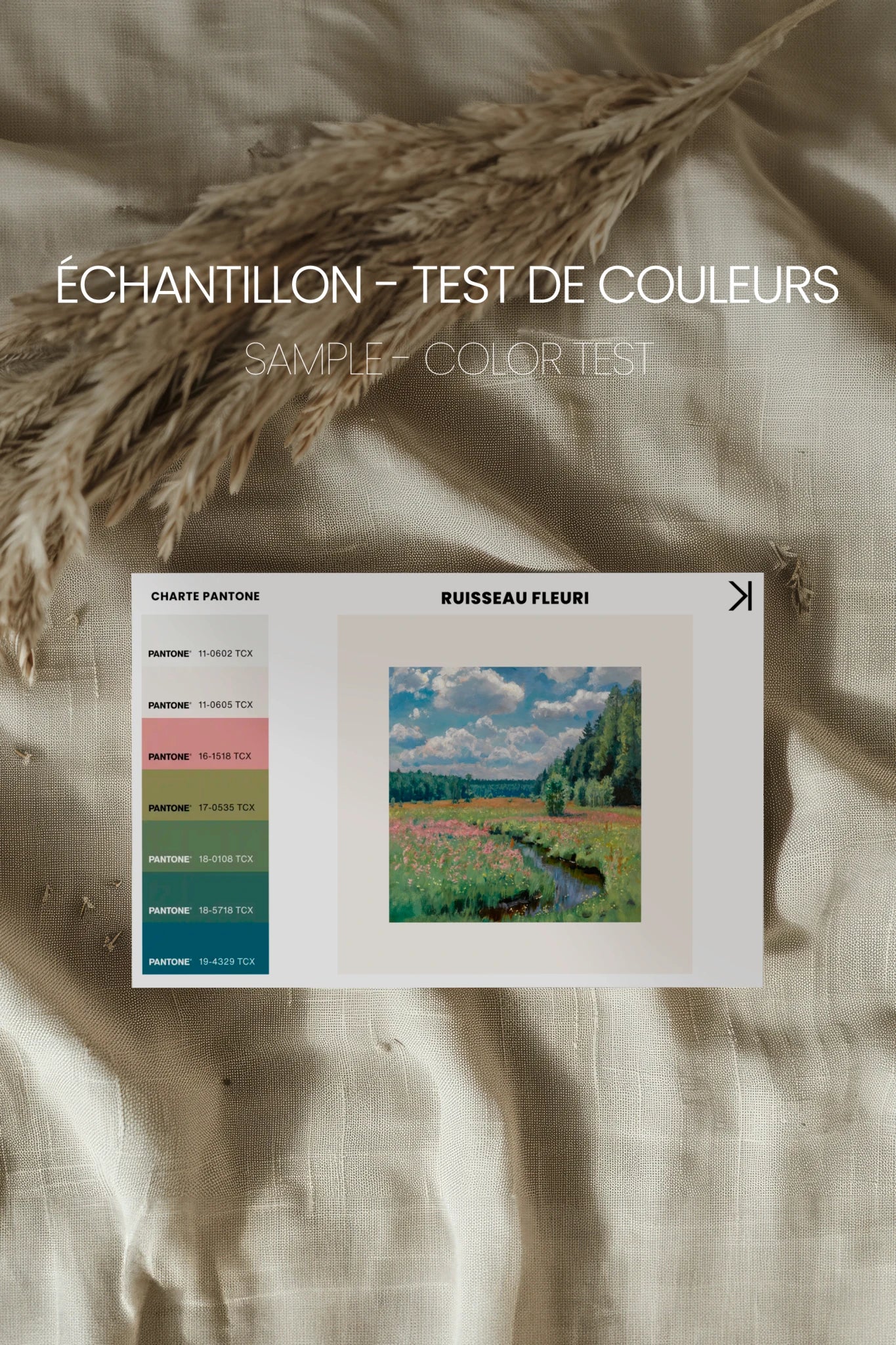 RUISSEAU FLEURI, Oeuvre sur toile étirée, encadré Brun Chêne