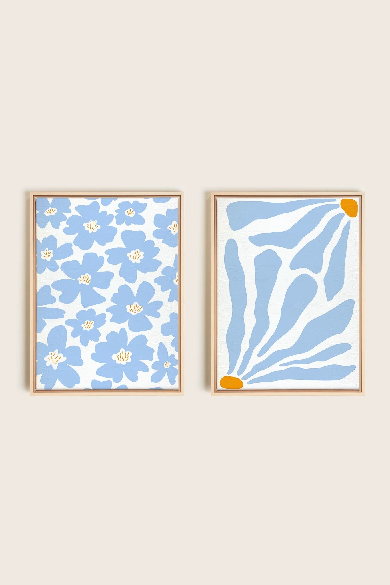 OLEKA CANVAS - FANTAISIE BOTANIQUE, 2 Oeuvres sur toile étirée, encadré Naturel Clair