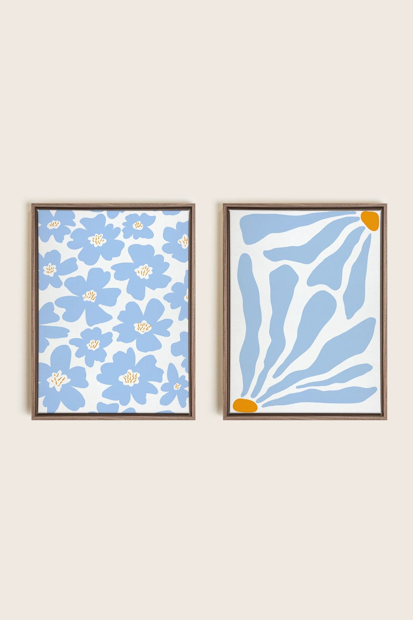 OLEKA CANVAS - FANTAISIE BOTANIQUE, 2 Oeuvres sur toile étirée, encadré Brun Chêne