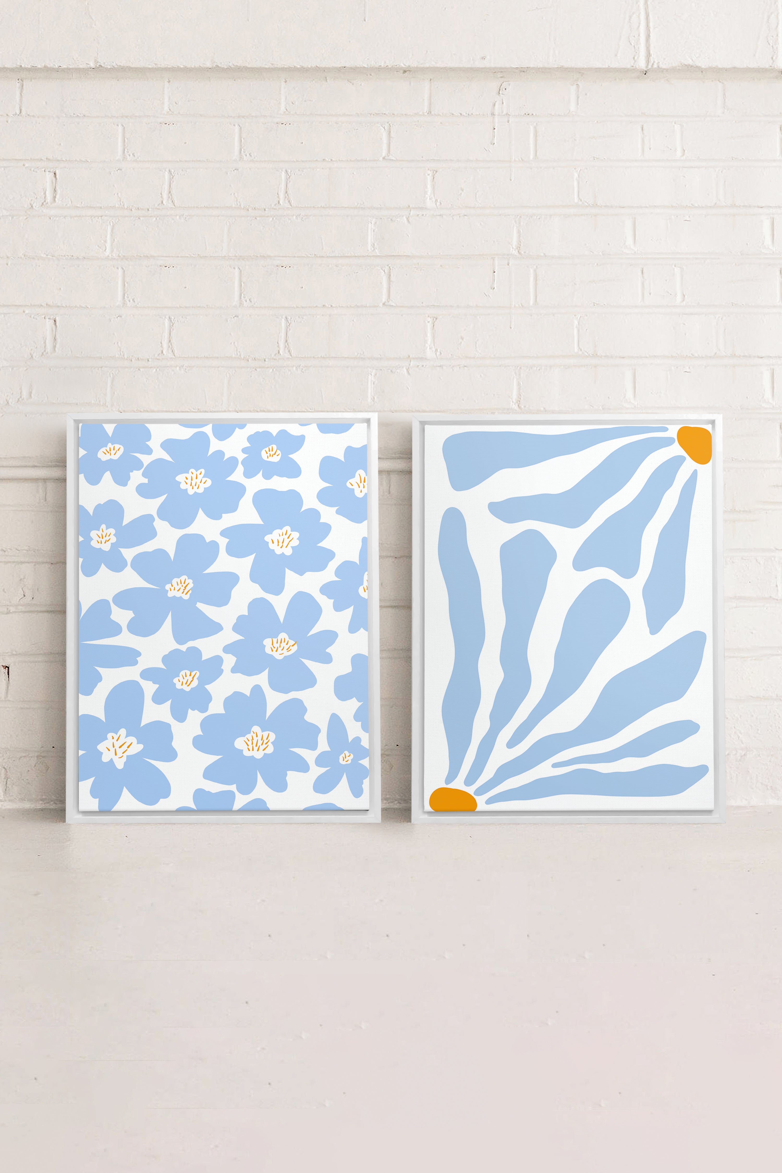 OLEKA CANVAS - FANTAISIE BOTANIQUE, 2 Oeuvres sur toile étirée, encadré Blanc