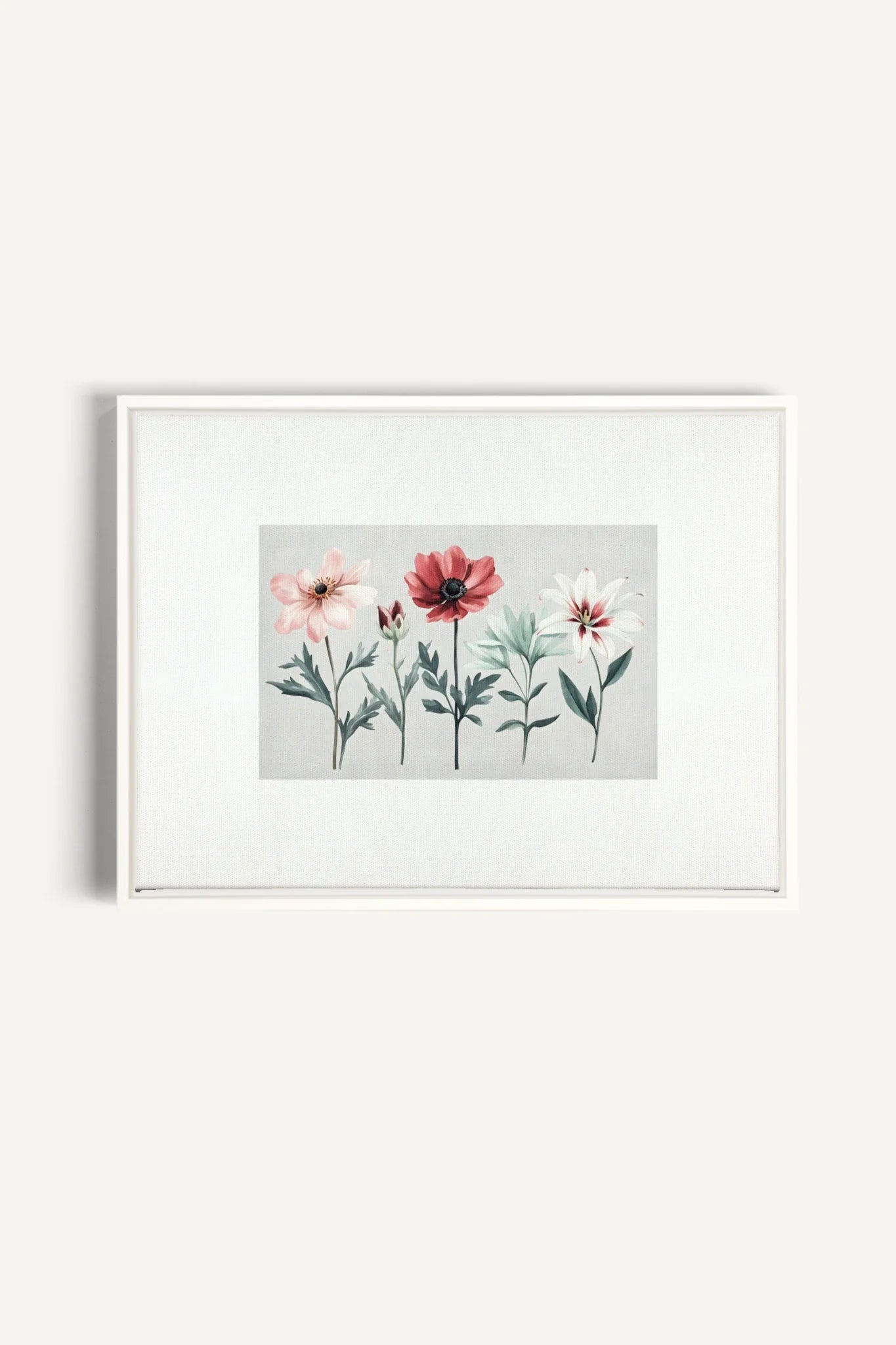 OLEKA CANVAS - FLEURS DE SAISON, Oeuvre sur toile étirée, encadré Blanc