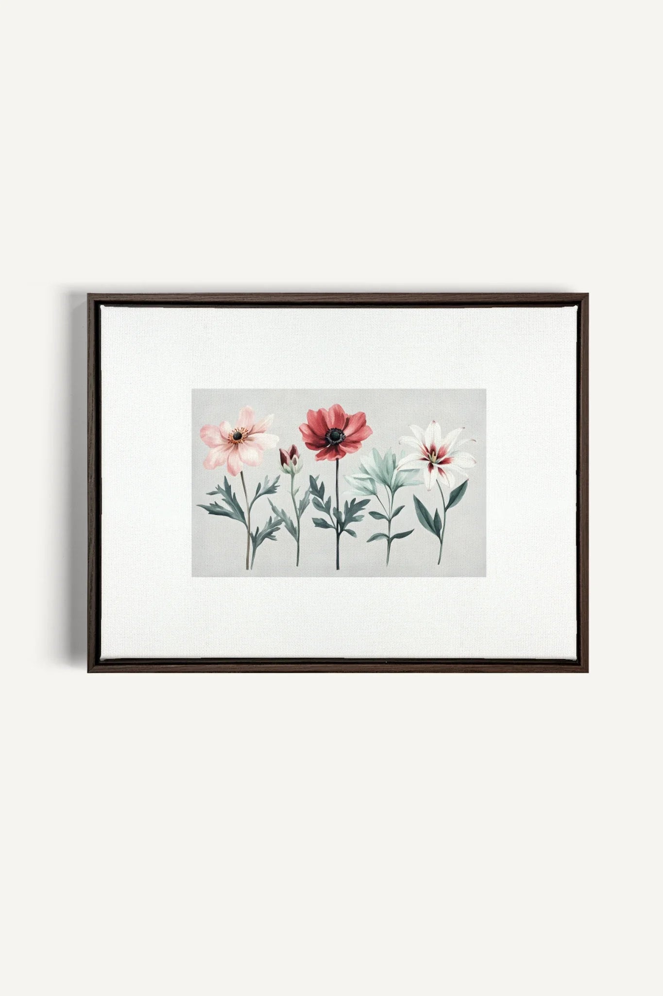 OLEKA CANVAS - FLEURS DE SAISON, Oeuvre sur toile étirée, encadré Brun Noyer