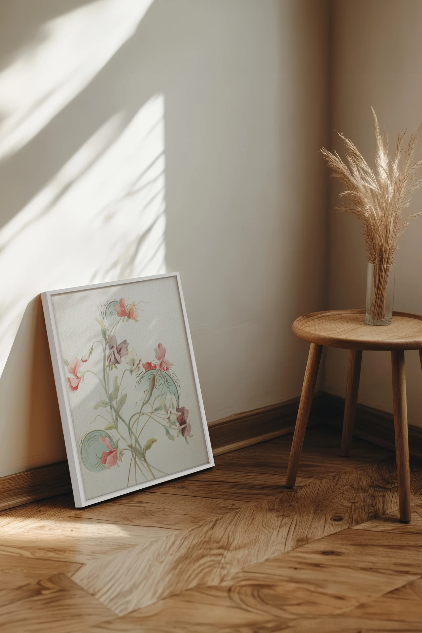 FLEURS DE SILENCE, Oeuvre sur toile étirée, encadré Blanc