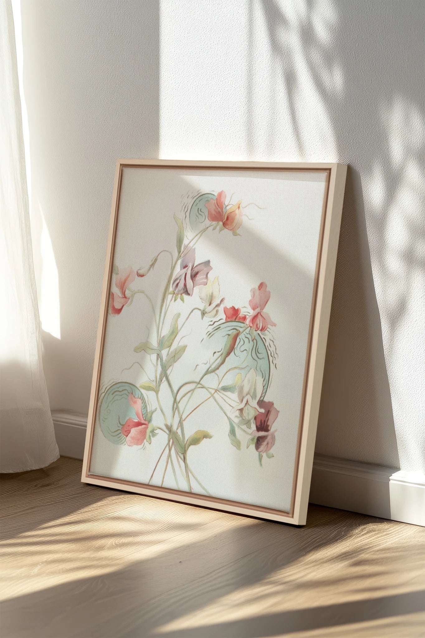 FLEURS DE SILENCE, Oeuvre sur toile étirée, encadré Naturel Clair