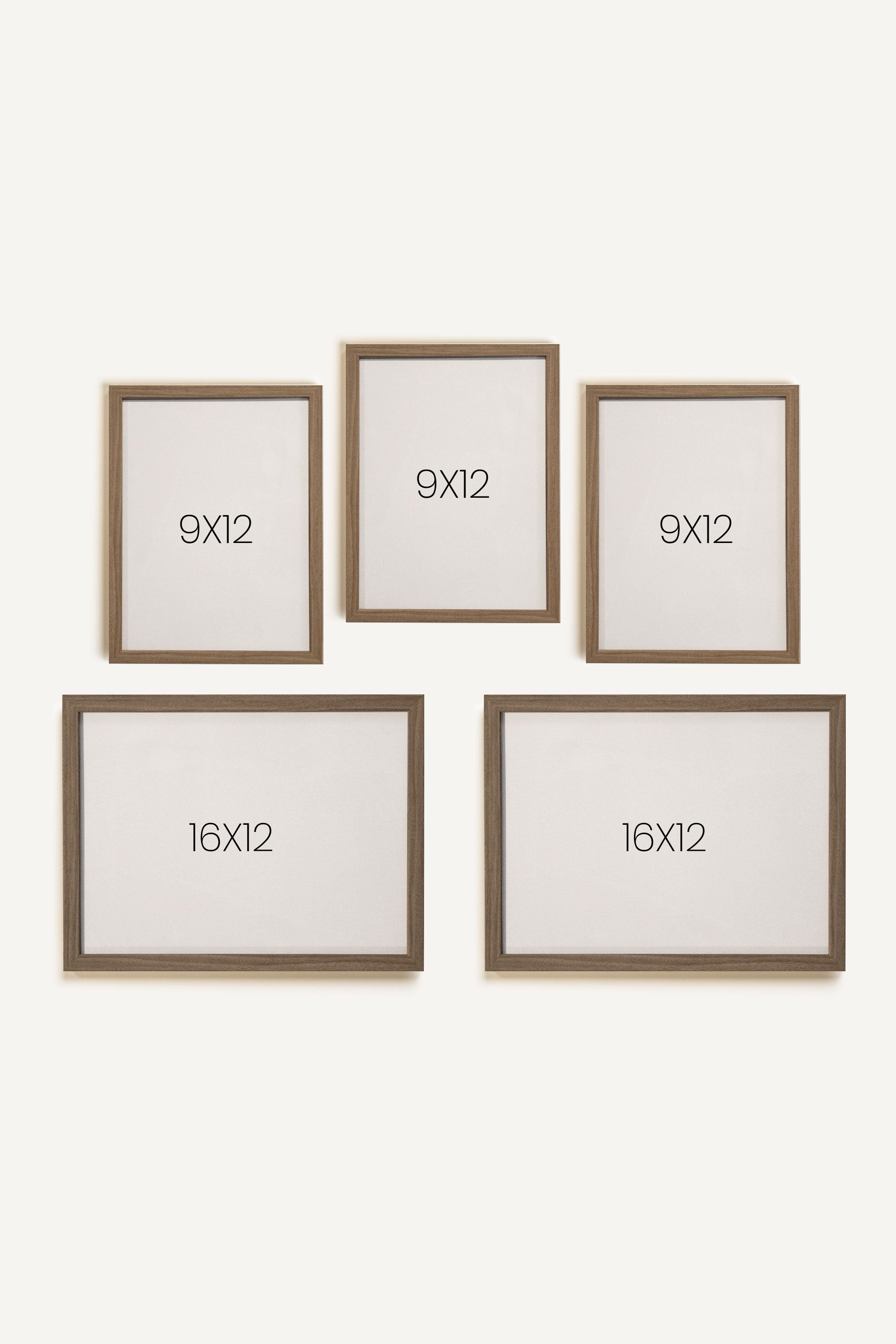 TINY TEDDY, set of 5 works on rigid canvas, framed in brown oak