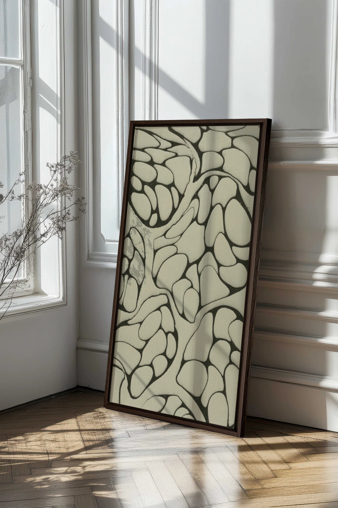 FORMES MINÉRALES, Work on stretched canvas, framed Walnut brown