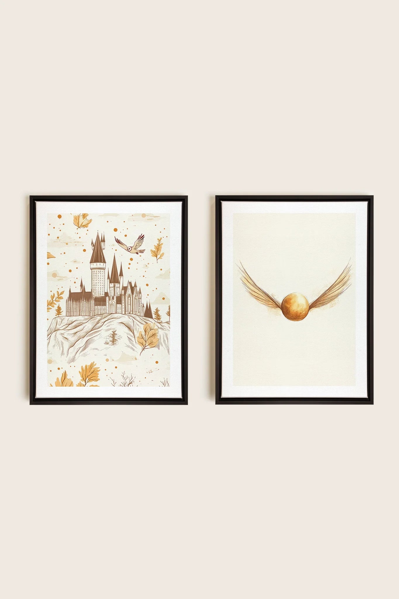 OLEKA CANVAS - GOLDEN WINGS DUO, 2 Oeuvres sur toile étirée, encadré Noir