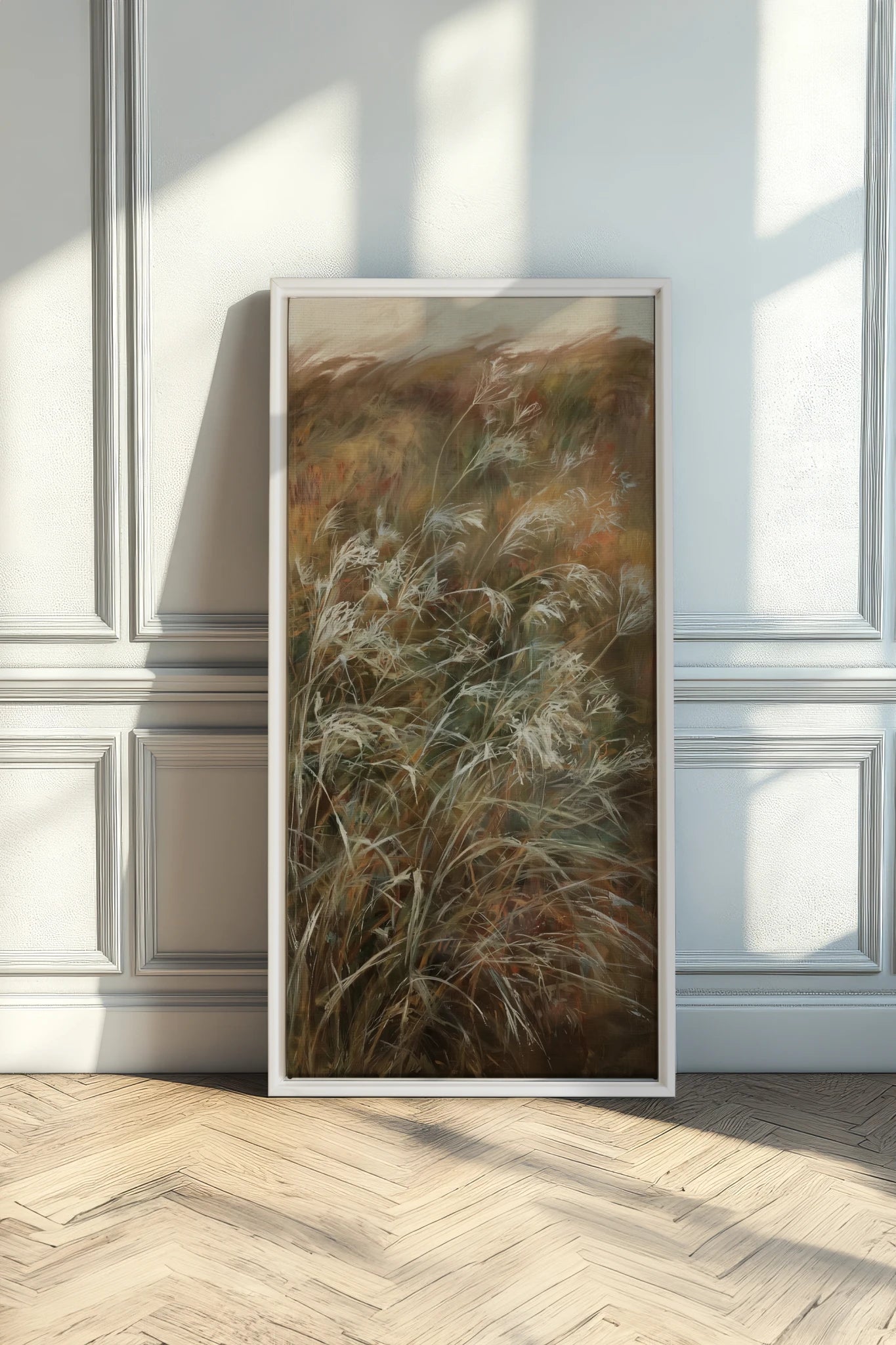 WILD GRASSES, Artwork on stretched canvas, White frame