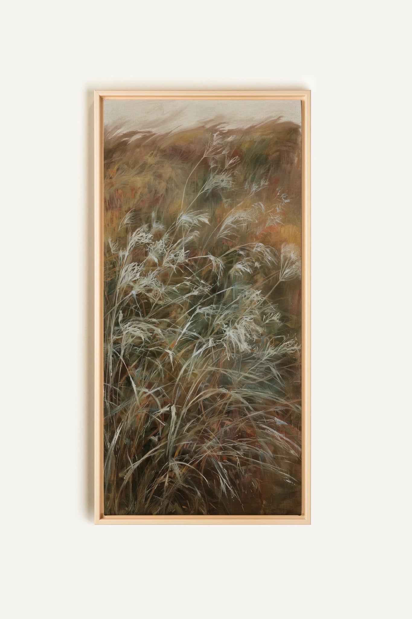 WILD GRASSES, Artwork on stretched canvas, Light Natural frame