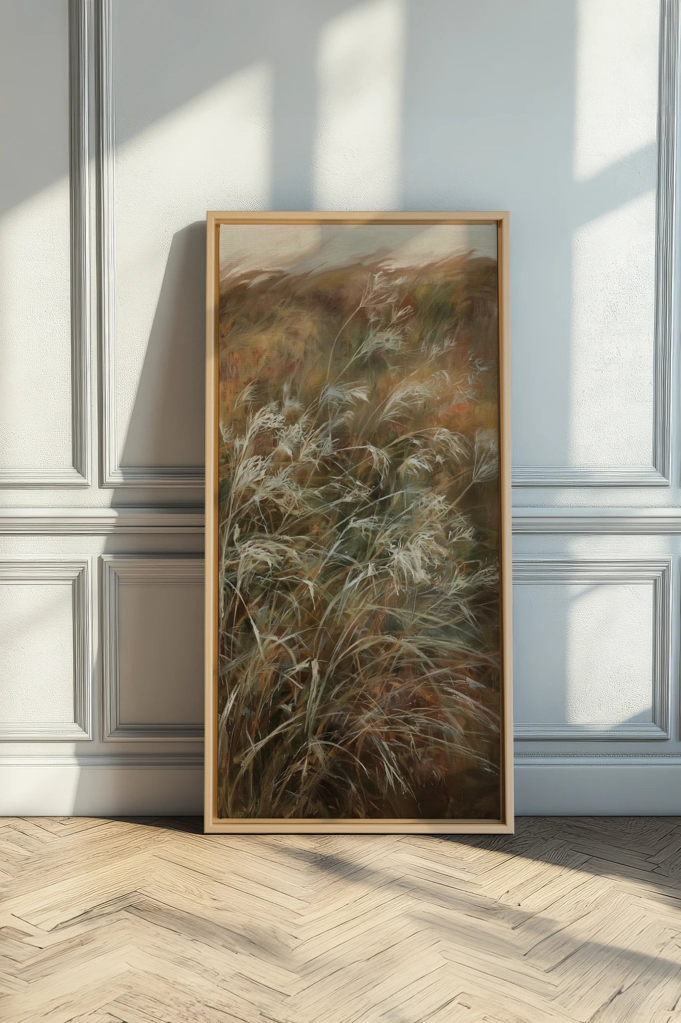 WILD GRASSES, Artwork on stretched canvas, Light Natural frame