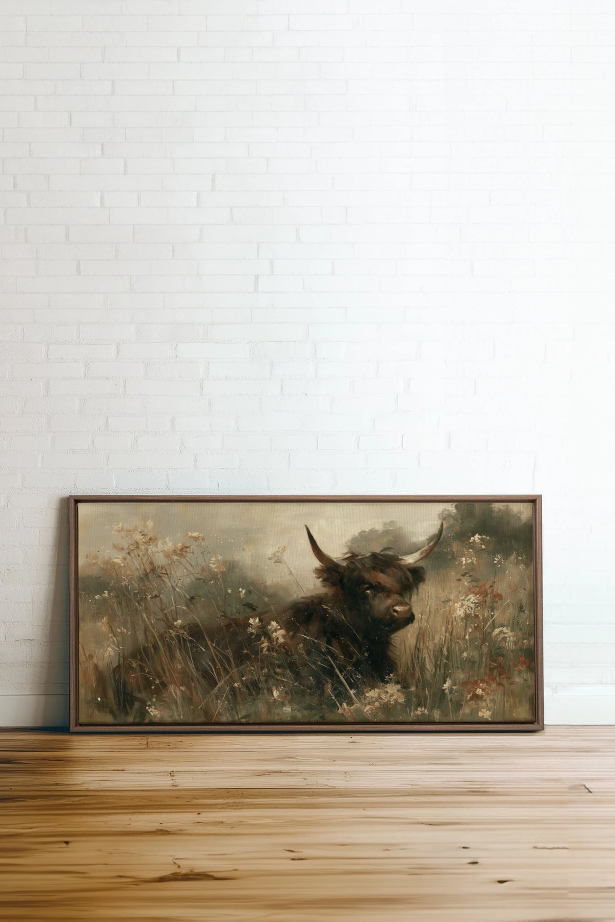 HIGHLAND BLOOM, Oeuvre sur toile étirée, encadré Brun Chêne