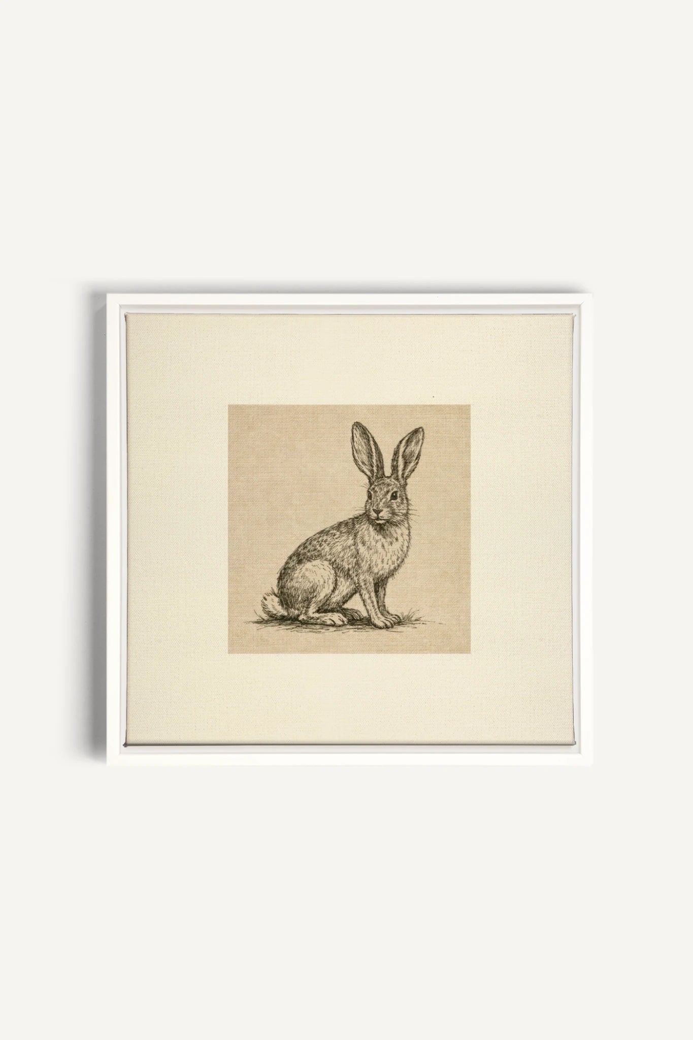 LAPIN DE LIN, Oeuvre sur toile étirée, encadré Blanc