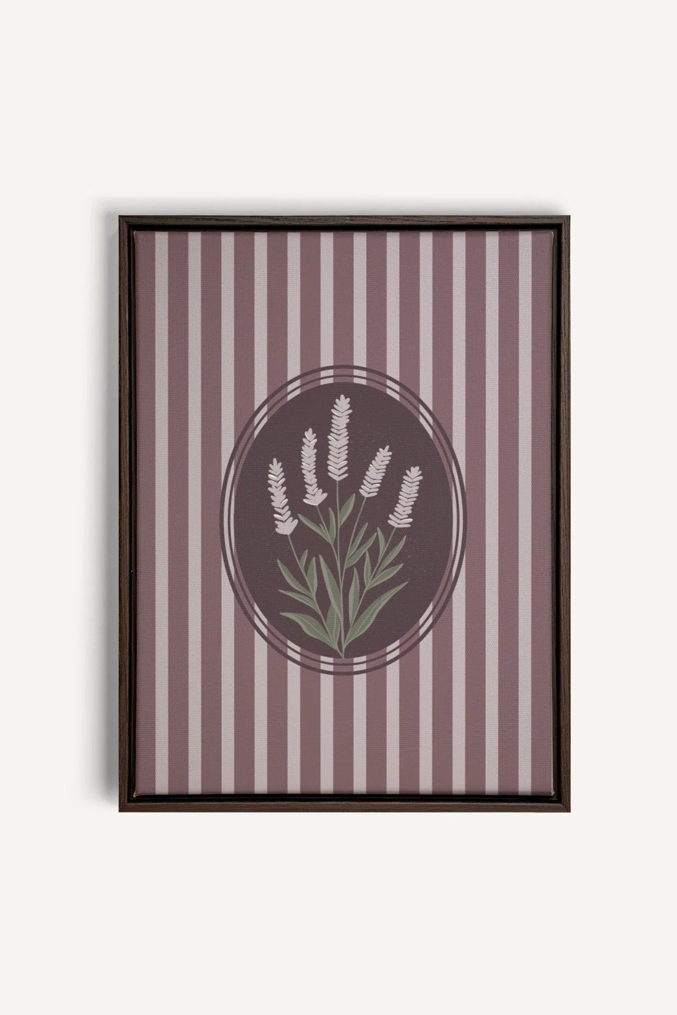 OLEKA CANVAS - LAVENDER STRIPES, Oeuvre sur toile étirée, encadré Brun Noyer