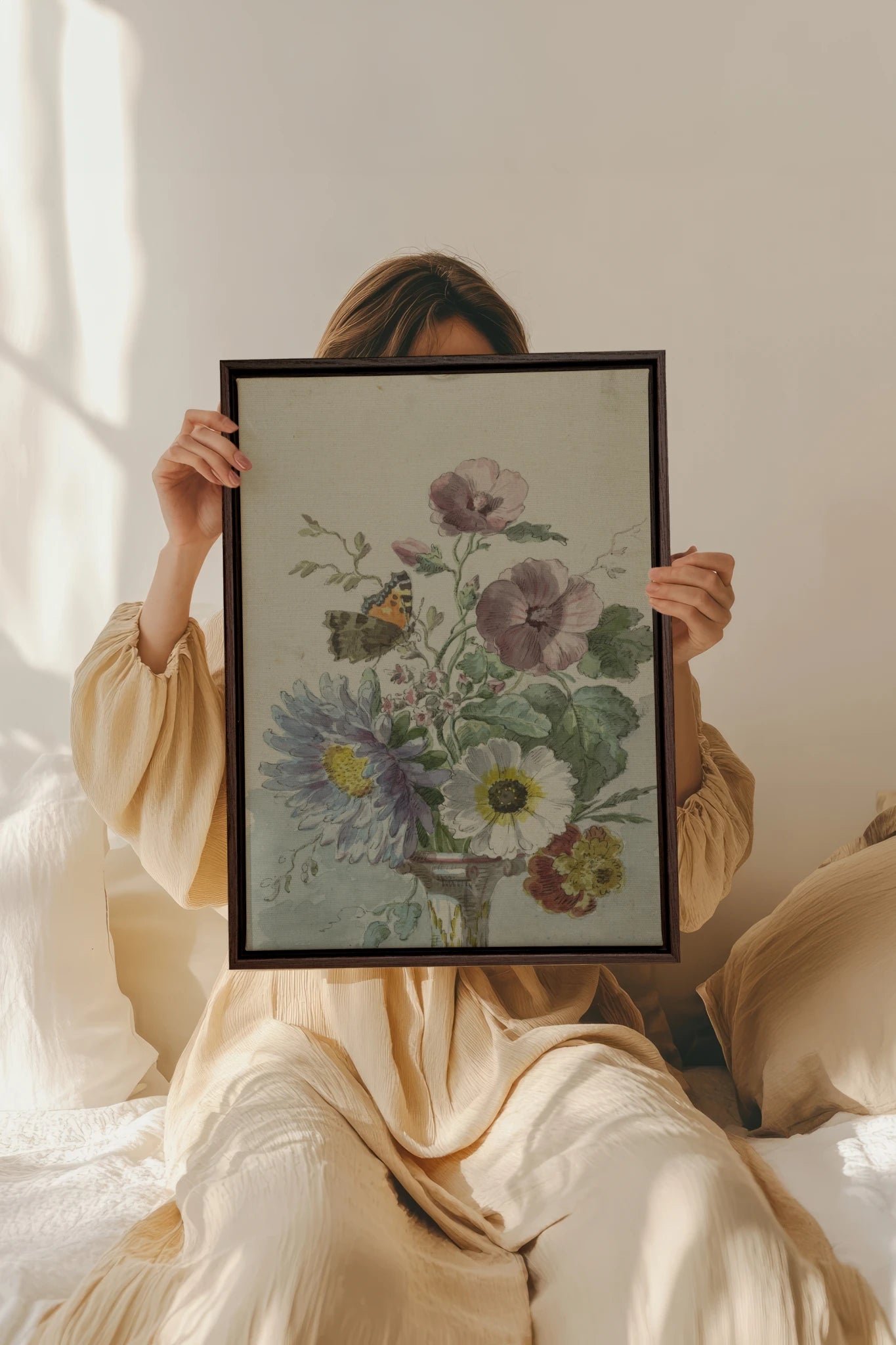 LE JARDIN PAPILLON, Work on stretched canvas, framed Walnut Brown