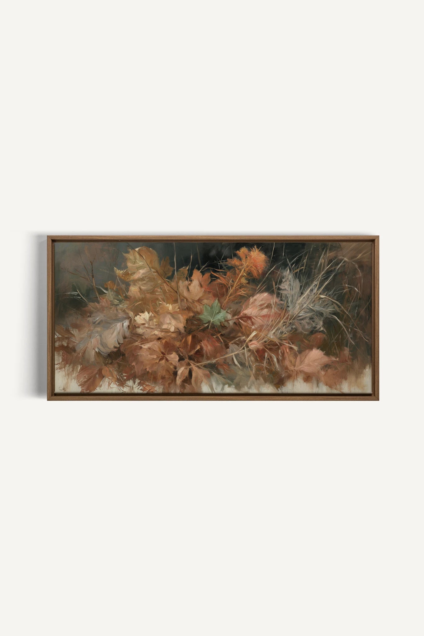 LES DERNIÈRES FEUILLES, Oeuvre sur toile étirée, encadré Brun Chêne