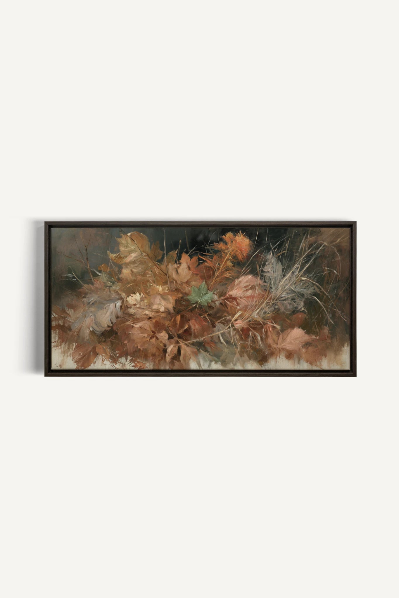 LES DERNIÈRES FEUILLES, Oeuvre sur toile étirée, encadré Brun Noyer