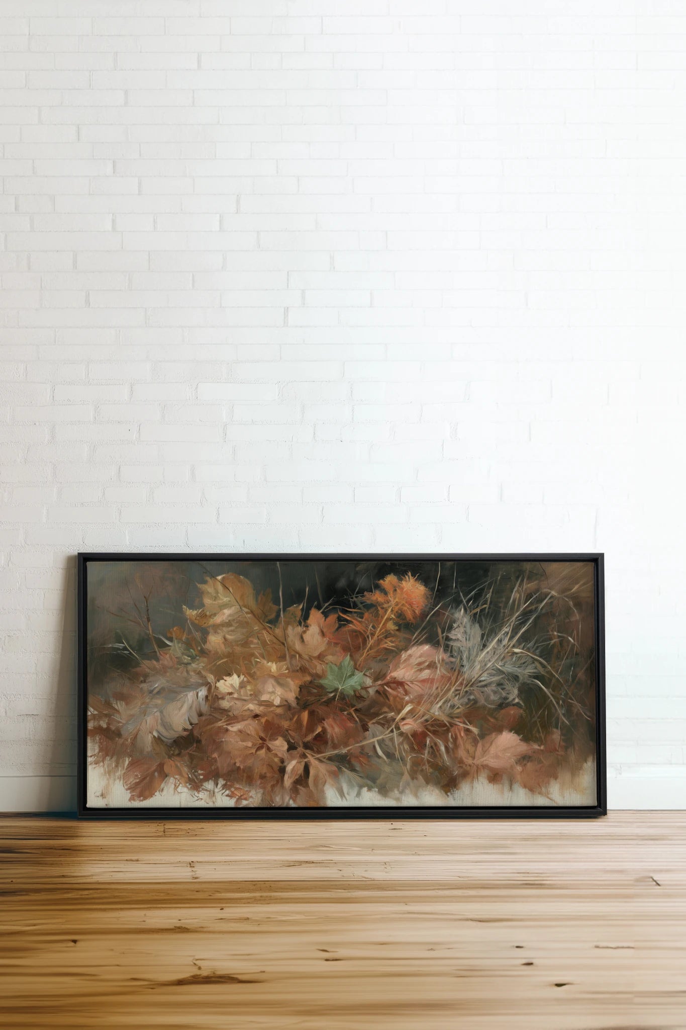LES DERNIÈRES FEUILLES, Oeuvre sur toile étirée, encadré Noir
