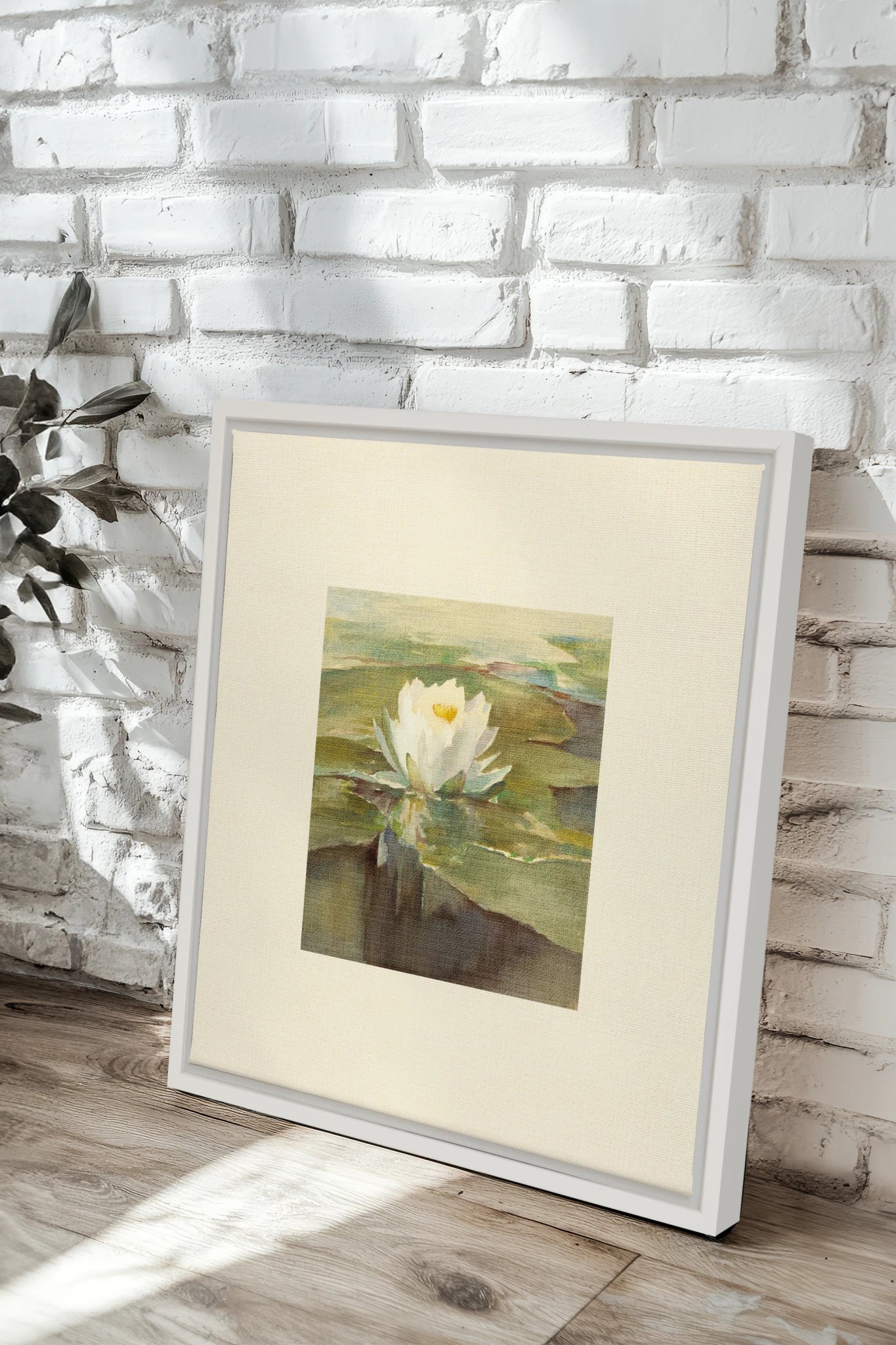 LOTUS DE LIN, Oeuvre sur toile étirée, encadré Blanc
