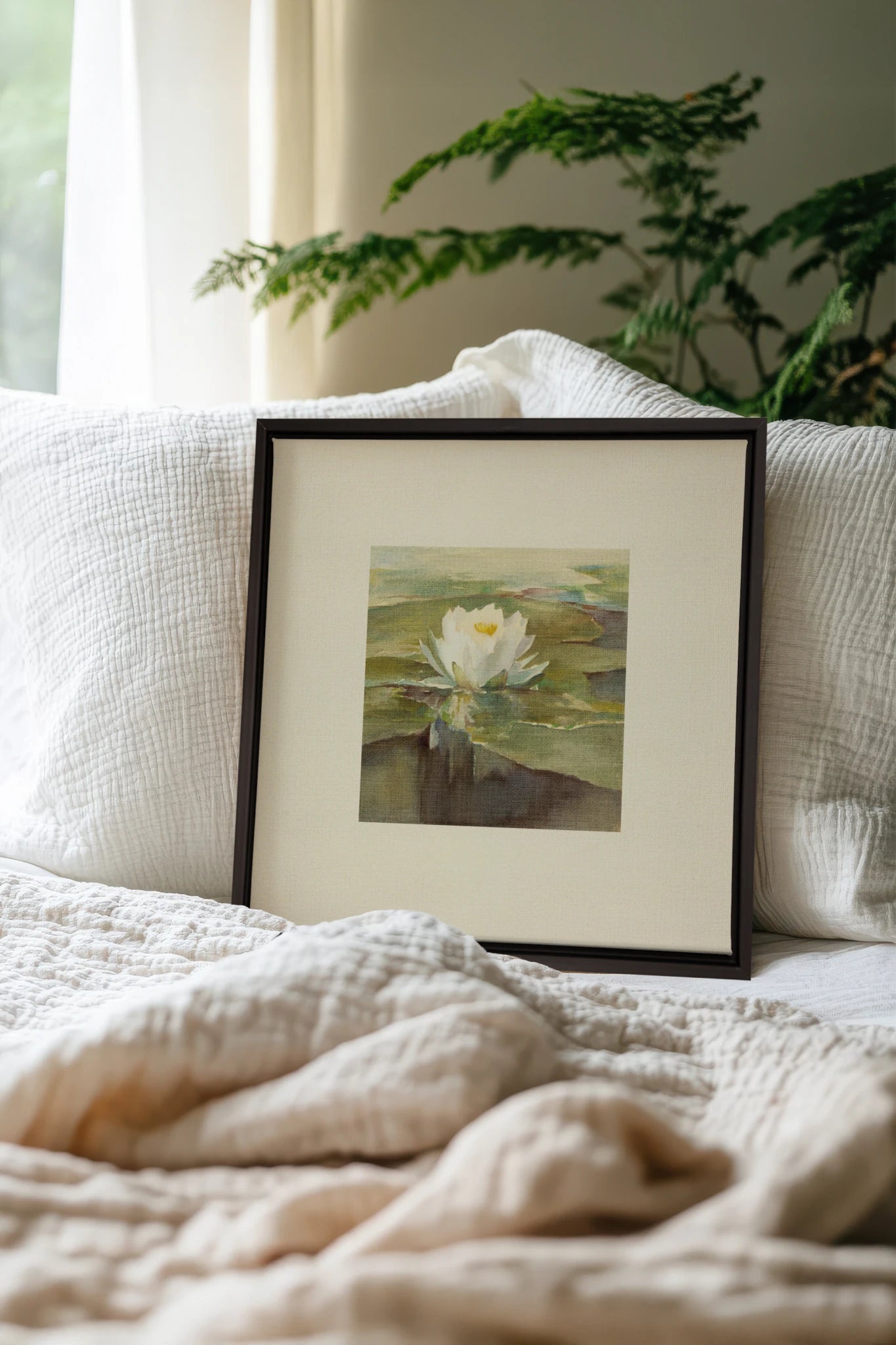 LOTUS DE LIN, Work on stretched canvas, framed Black