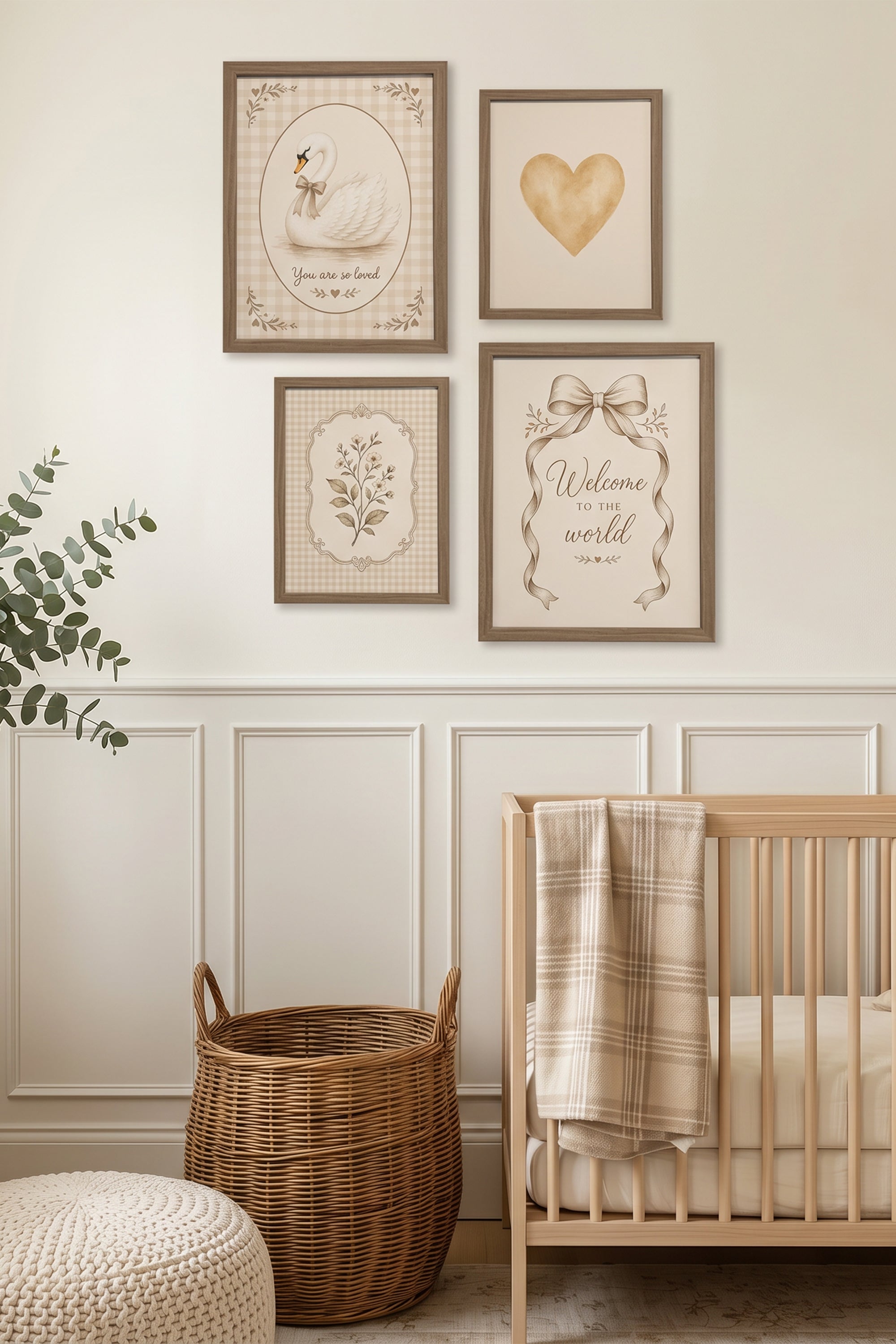 LITTLE LOVE STORY, a set of 4 works on rigid canvas, framed in brown oak