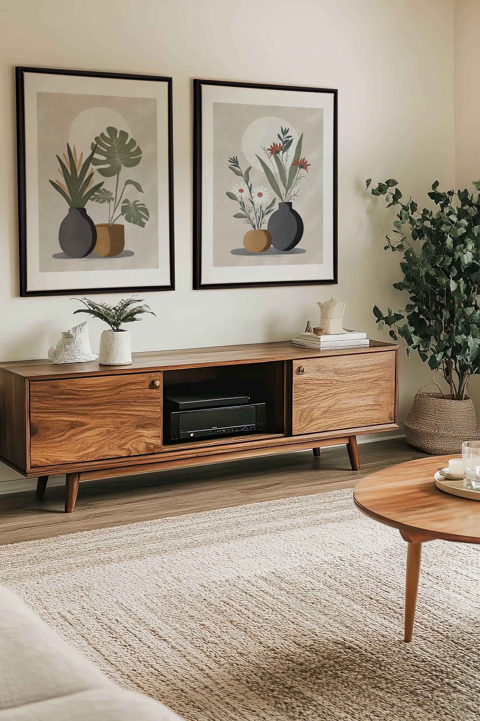 OLEKA CANVAS - DUO COMPLICITÉ FLORALE, 2 Oeuvres sur toile étirée, encadré Noir