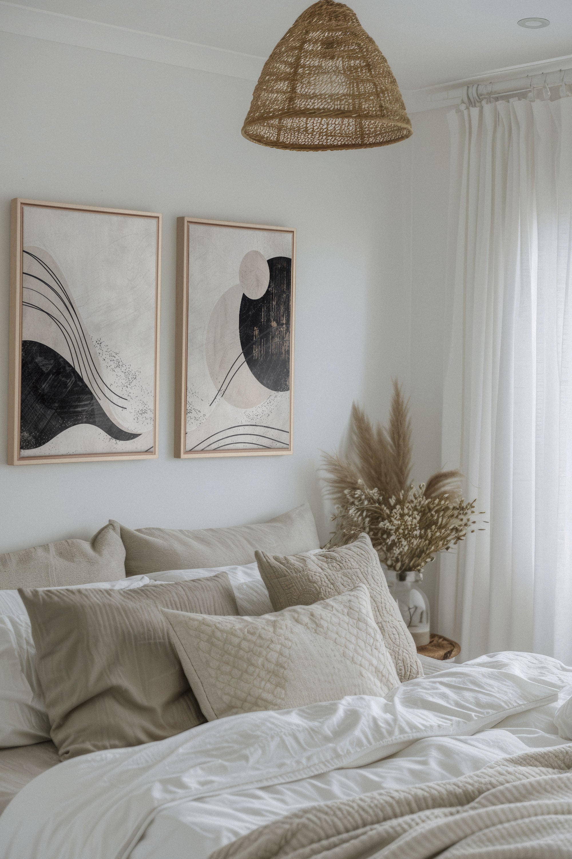 OLEKA CANVAS - MINIMALIST UNIVERSE DUO, 2 Oeuvres sur toile étirée, encadré Naturel Clair