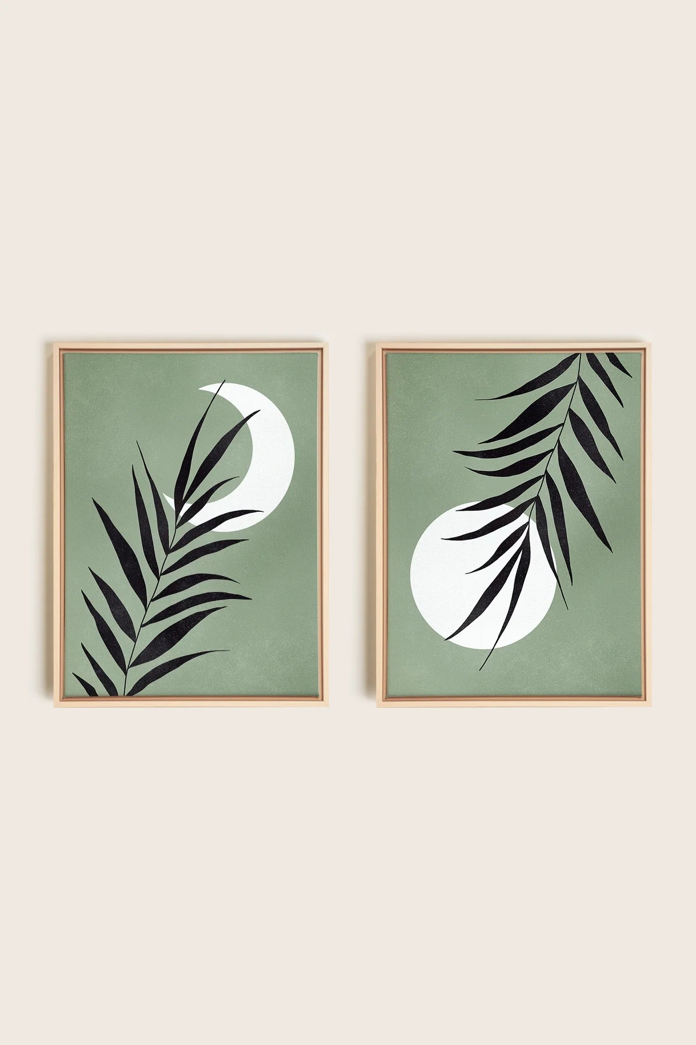 OLEKA CANVAS - MOONLIGHT SILHOUETTES, 2 Oeuvres sur toile étirée, encadré Naturel Clair