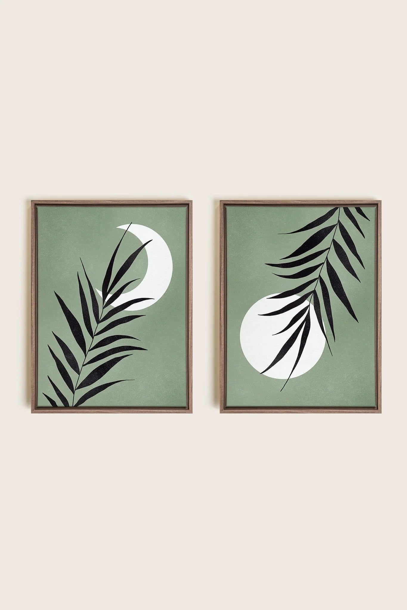 OLEKA CANVAS - MOONLIGHT SILHOUETTES, 2 Oeuvres sur toile étirée, encadré Brun Chêne