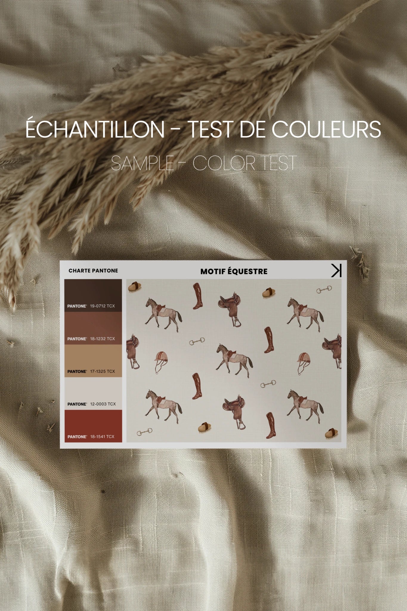 MOTIF ÉQUESTRE, Oeuvre sur toile rigide, encadré brun chêne