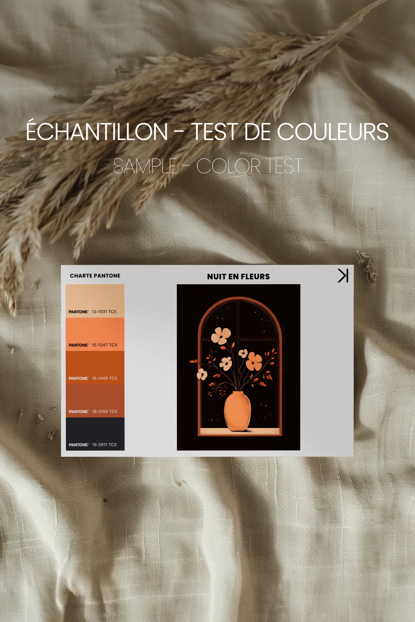 NUIT EN FLEURS, Oeuvre sur toile rigide, encadré Vintage Bronze