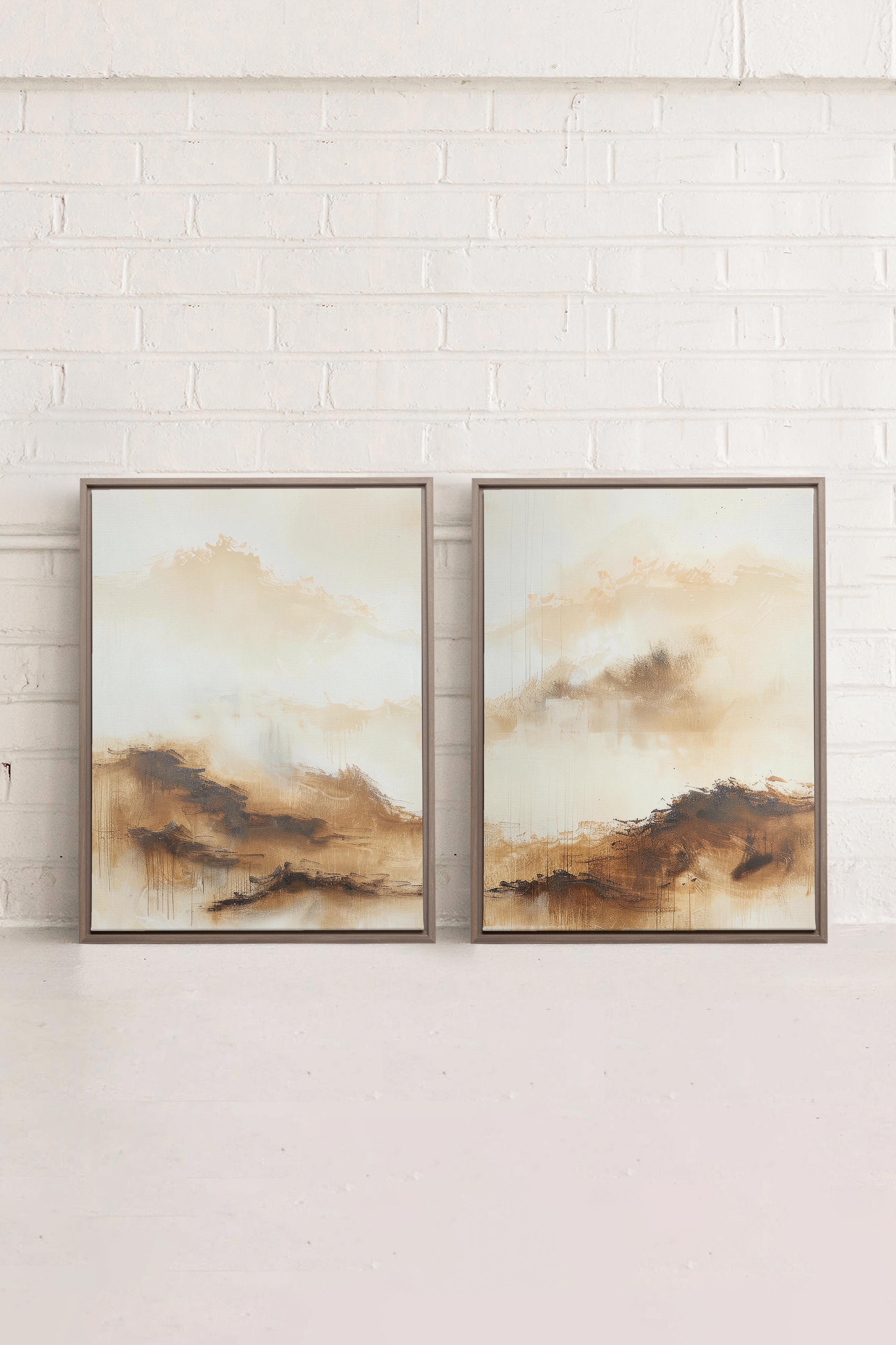 AMBER WAVES DUO, 2 Works on stretched canvas, framed Oak Brown