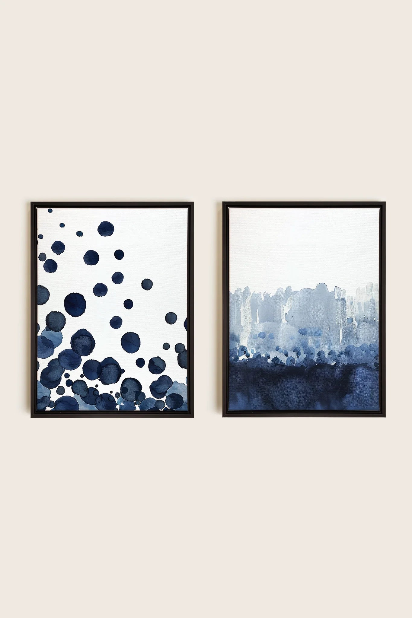 OLEKA CANVAS - OCEAN MIST DUO, 2 Oeuvres sur toile étirée, encadré Noir