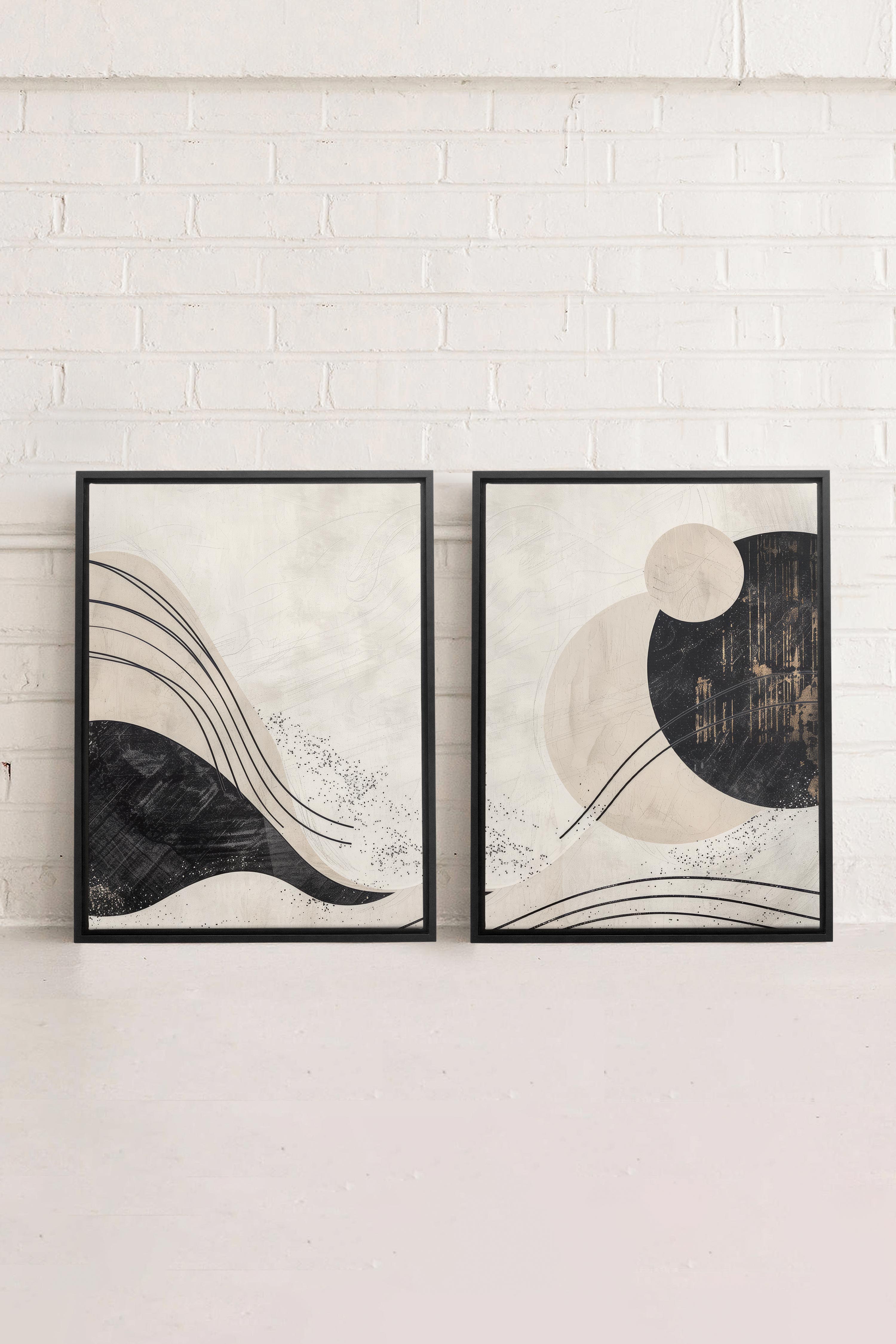 OLEKA CANVAS - MINIMALIST UNIVERSE DUO, 2 Oeuvres sur toile étirée, encadré Noir