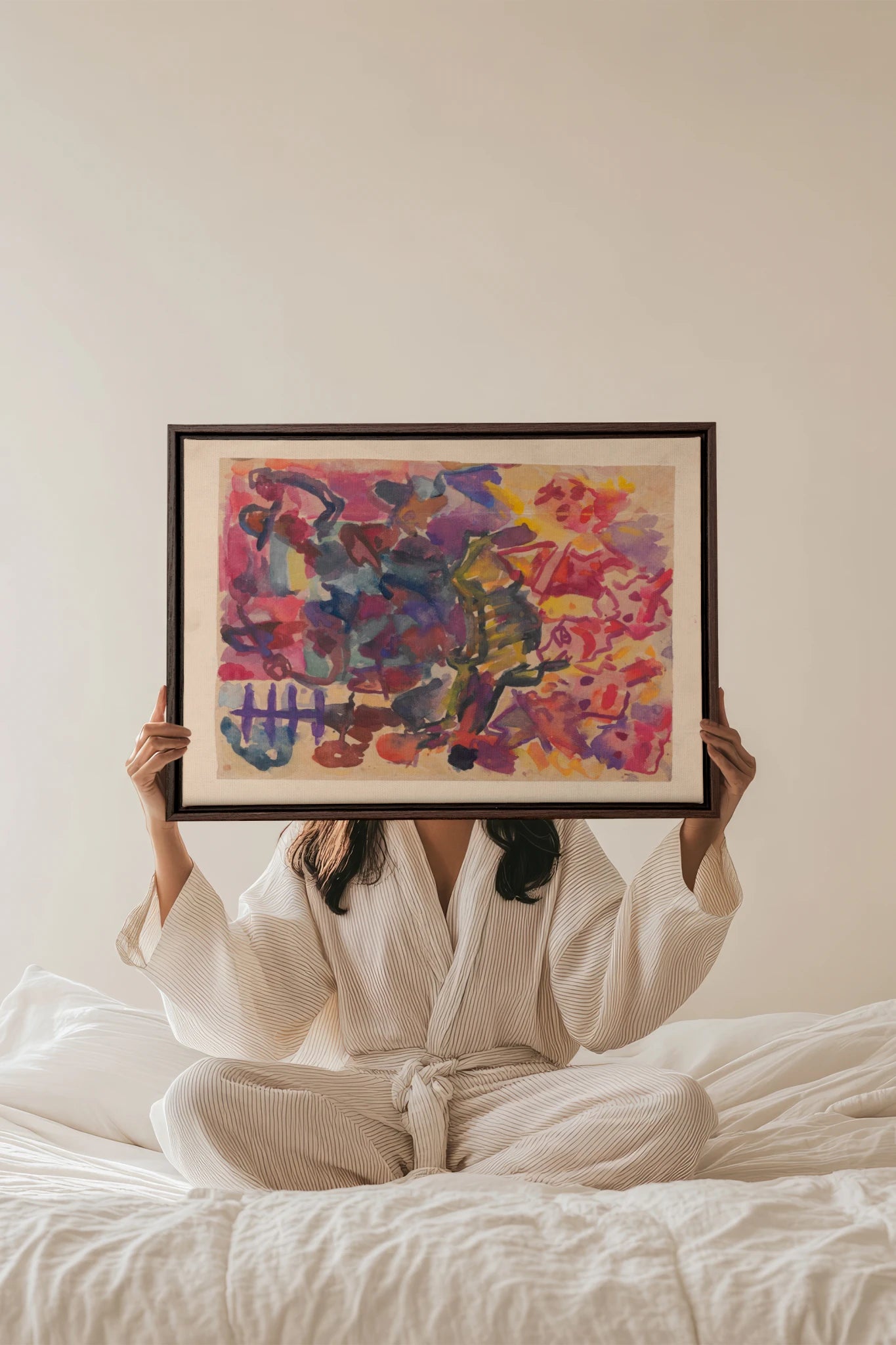 PAINTED PULSE, Oeuvre sur toile étirée, encadré Brun Noyer