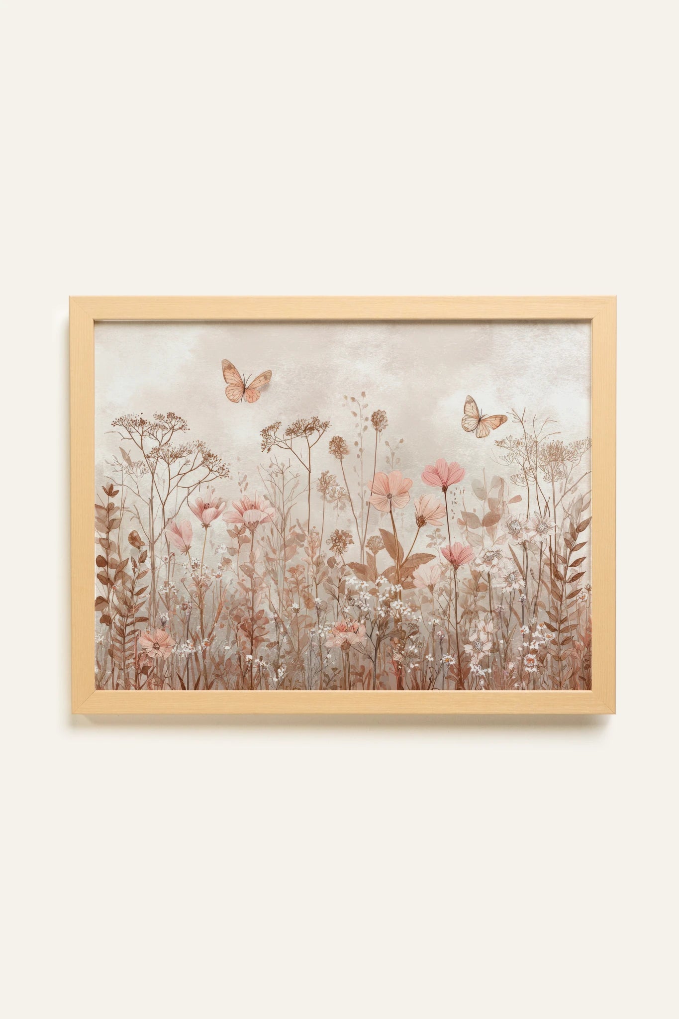 SUMMER BUTTERFLIES, Painting on rigid canvas, framed in Light Natural