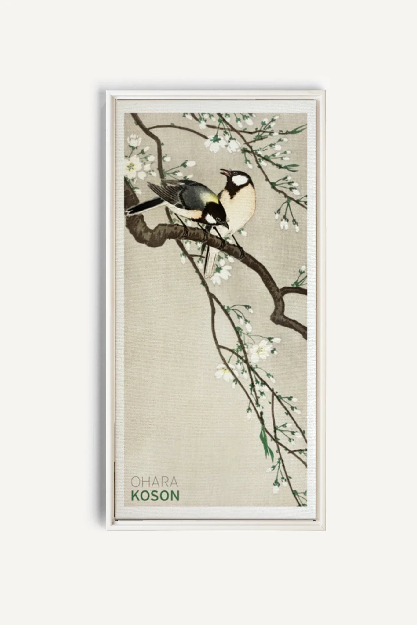 OLEKA CANVAS - PARIDÉS SUR BRANCHE DE CERISIERS, Oeuvre sur toile étirée, encadré Blanc