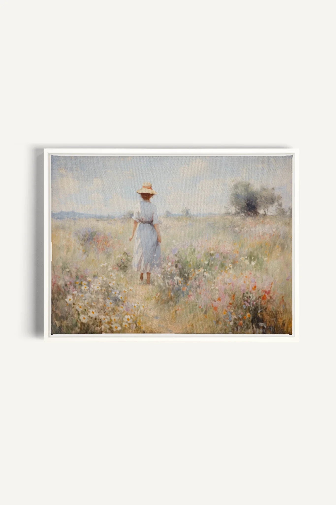 OLEKA CANVAS - Pastel Meadows, Oeuvre sur toile étirée, encadré Blanc